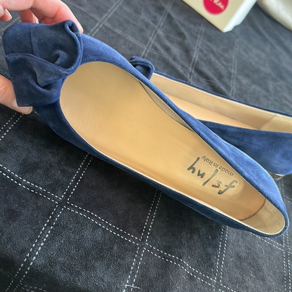 FRENCH SOLE fs/ny Women's 9.0 MADE IN ITALY  Pointed Toe Bow Detail Navy Suede - Picture 9 of 13